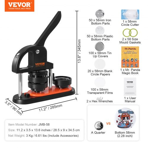 Button Maker Machine 228 inch58mm Pin Maker with 100pcs Button Parts