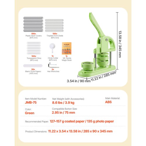 Button Maker Machine 295 in Plastic Pin Maker with 100pcs Button Parts