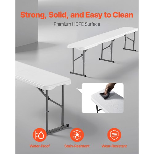 Plastic Folding Bench 6 ft Portable Bench for IndoorOutdoor Picnic Party