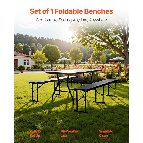 Plastic Folding Bench 6 ft Portable Bench for IndoorOutdoor Picnic Party