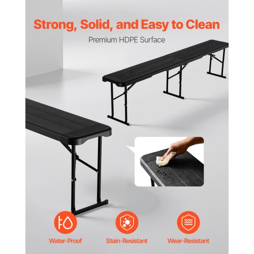 Plastic Folding Bench 6 ft Portable Bench for IndoorOutdoor Picnic Party