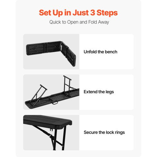 Plastic Folding Bench 6 ft Portable Bench for IndoorOutdoor Picnic Party
