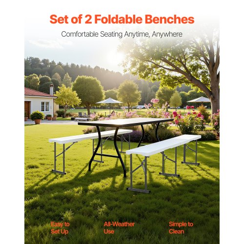 Plastic Folding Bench 6 ft Portable Bench for IndoorOutdoor Picnic Party