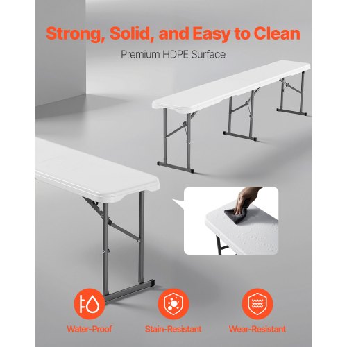 Plastic Folding Bench 6 ft Portable Bench for IndoorOutdoor Picnic Party