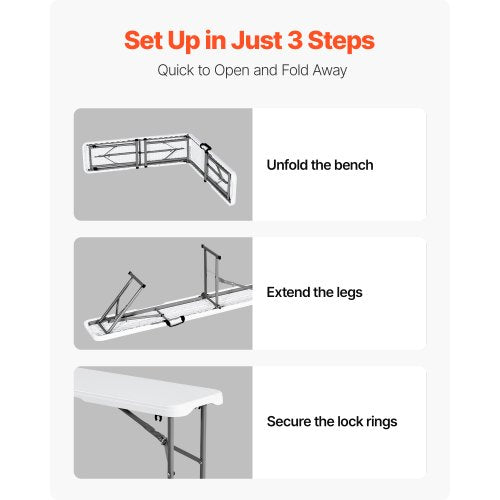 Plastic Folding Bench 6 ft Portable Bench for IndoorOutdoor Picnic Party