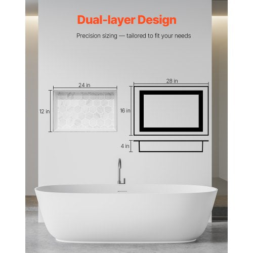 Shower Niche 16 x 28 x 4 inch Recessed Wall Niche with Movable Divider