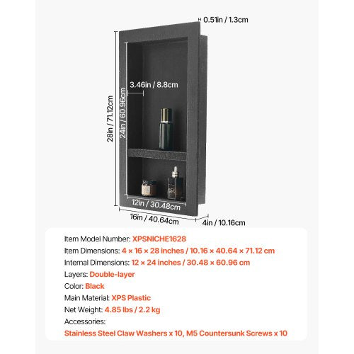 Shower Niche 16 x 28 x 4 inch Recessed Wall Niche with Movable Divider
