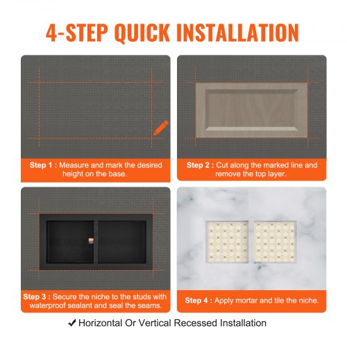 Shower Niche Ready for Tile 16 x 32 Double Shelf Organizer Square