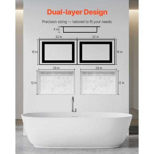 Shower Niche 16 x 32 inch 16 x 32 inch Recessed Wall Niche with Movable