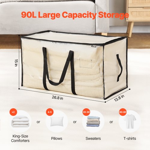 90L Large Storage Bags 6 Pack Clothes Storage Bins Foldable Closet