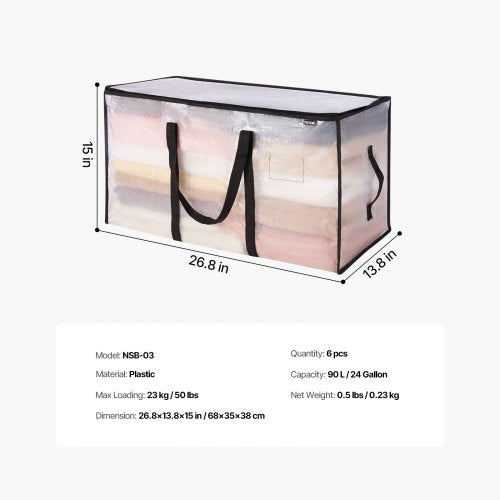 90L Large Storage Bags 6 Pack Clothes Storage Bins Foldable Closet