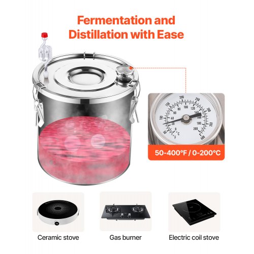 Alcohol Still 13.2 Gal 50 L Stainless Steel Water Alcohol Distiller with Copper