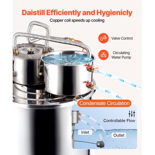 Alcohol Still 13.2 Gal 50 L Stainless Steel Water Alcohol Distiller with Copper