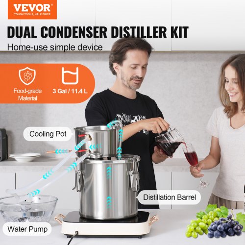 Alcohol Still 3 Gal 11.4 L Stainless Steel Water Alcohol Distiller with Coil