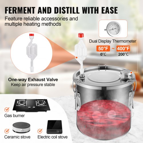 Alcohol Still 3 Gal 114 L Stainless Steel Water Alcohol Distiller with Coil