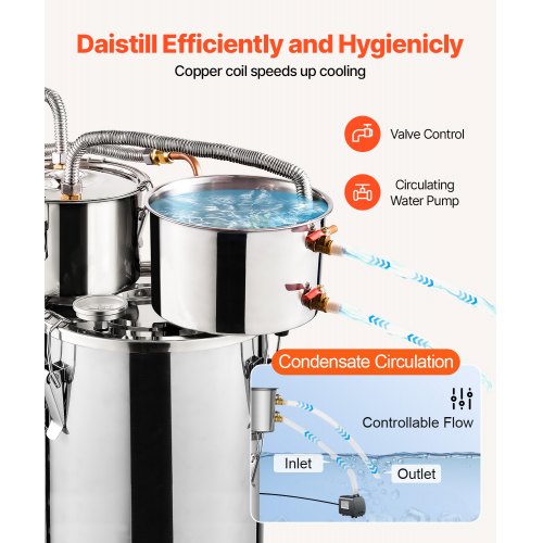 Alcohol Still 3 Gal 11.4 L Stainless Steel Water Alcohol Distiller with Copper
