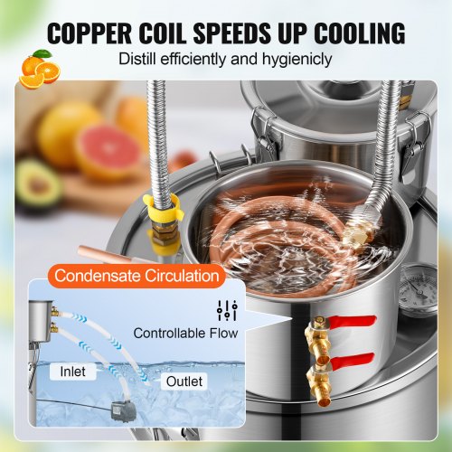 Alcohol Still 3 Gal 11.4 L Stainless Steel Water Alcohol Distiller with Copper