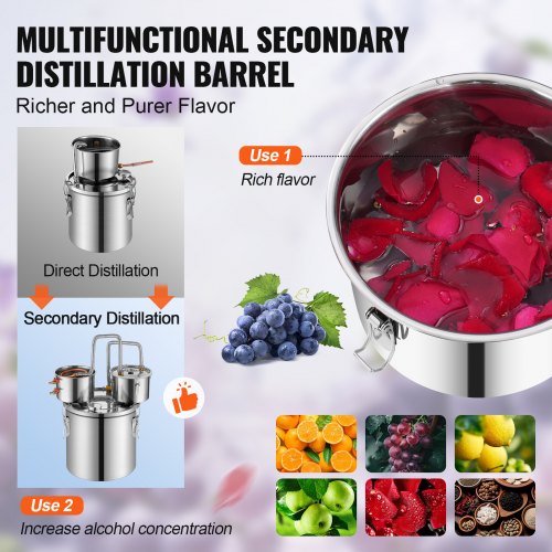 Alcohol Still 5 Gal 19 L Stainless Steel Water Alcohol Distiller with Copper