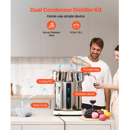 Alcohol Still 8 Gal 30 L Stainless Steel Water Alcohol Distiller with Copper