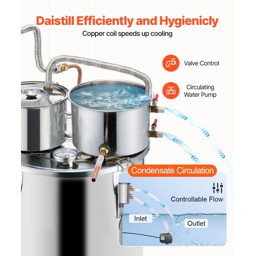 Alcohol Still 8 Gal 30 L Stainless Steel Water Alcohol Distiller with Copper
