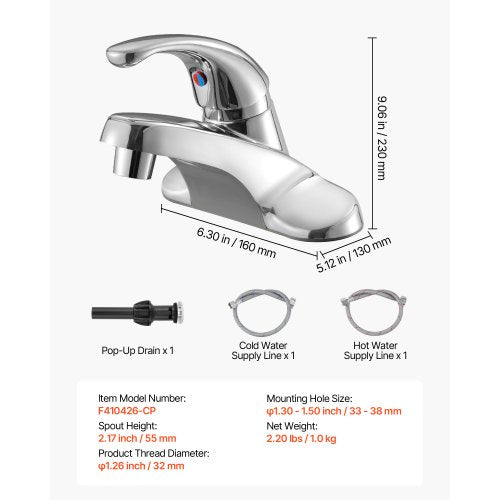 Single Handle Sink Faucet ChromePlated Silver Single Handle Bathroom