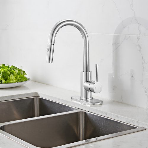 Single Handle Sink Faucet Brushed Nickel Kitchen Faucet with Pull Down Sprayer
