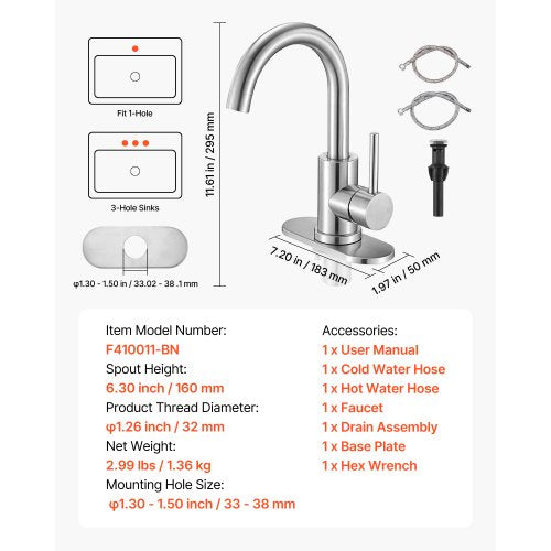 Single Handle Sink Faucet Kitchen Faucet Brushed Nickel Single Handle