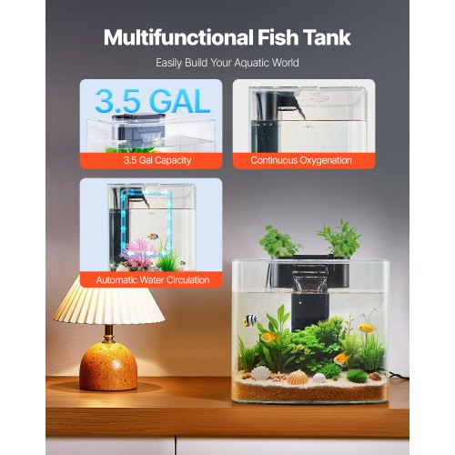 Fish Tank Aquarium 3.5 Gallon Arch UltraClear GPPS Starter Smart Tank