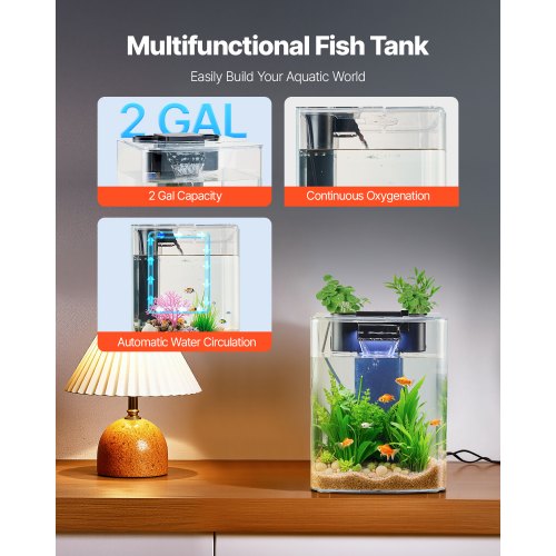 Fish Tank Aquarium 2 Gallon Arch UltraClear GPPS Starter Smart Tank