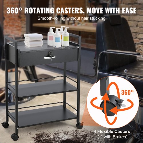 Beauty Salon Trolley Cart 3Tier Hair Salon Stations Cabinet for Stylist