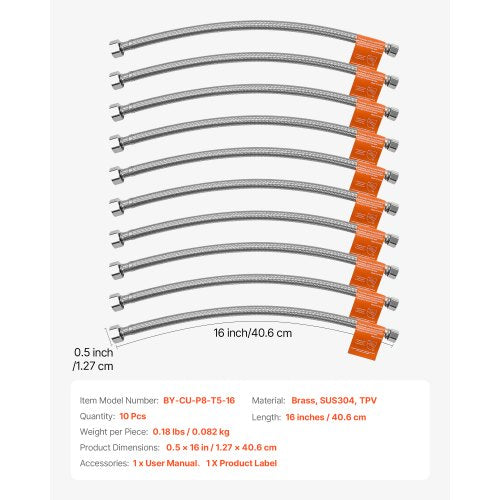 Faucet Hose Connector 16Inch Length 38 Inch Comp x 12 Inch FIP 10Pack