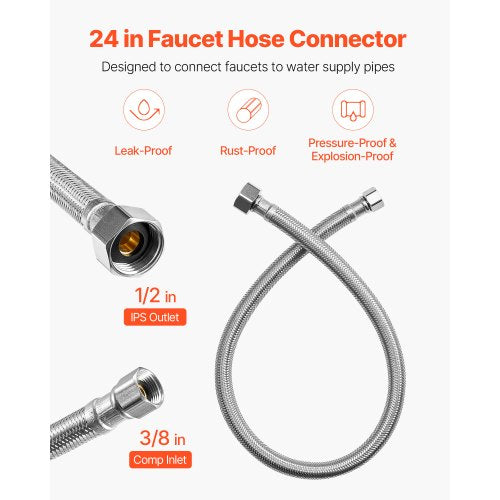 Faucet Hose Connector 24Inch Length 38 Inch Comp x 12 Inch FIP 2Pack
