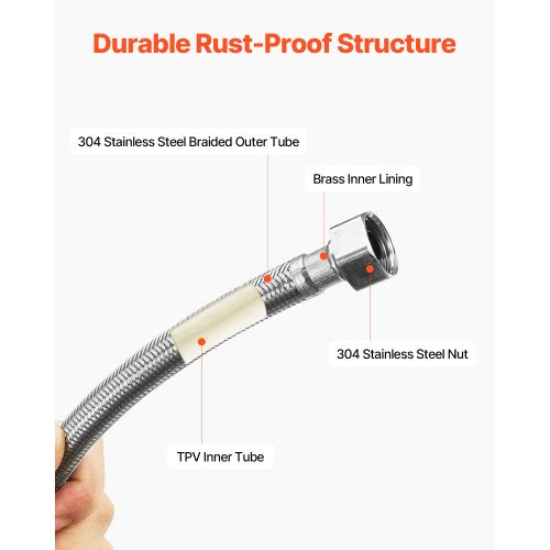 Faucet Hose Connector 24Inch Length 38 Inch Comp x 12 Inch FIP 2Pack