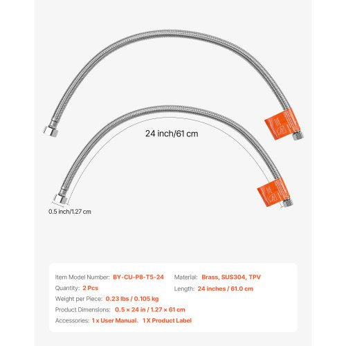 Faucet Hose Connector 24Inch Length 38 Inch Comp x 12 Inch FIP 2Pack