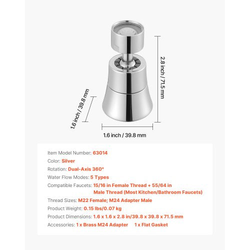 Faucet Aerator 360° Swivel Kitchen Sink Aerator 5Function 5Flow Sink