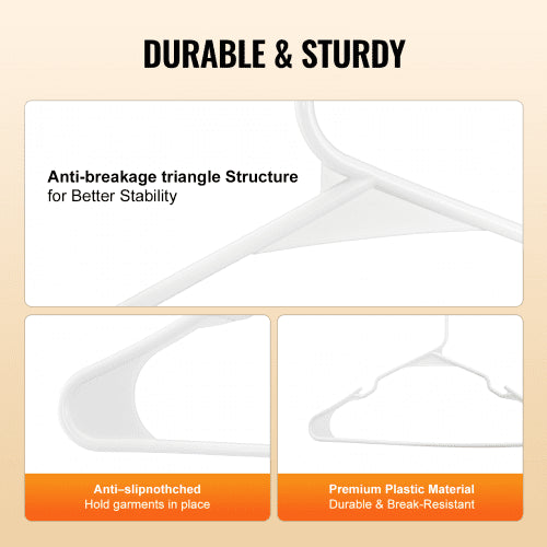 Hangers 0.2 in UltraThin 50 Pack White Plastic Hangers with Stable