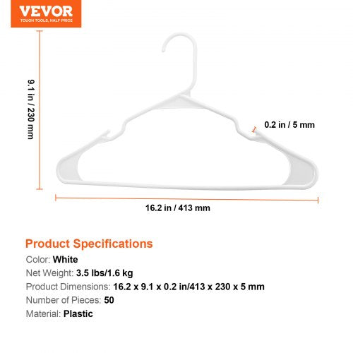 Hangers 0.2 in UltraThin 50 Pack White Plastic Hangers with Stable
