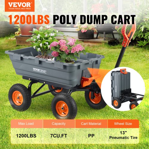 Garden Cart Durable Poly Dump Cart with Simple Assembly Steel Frame