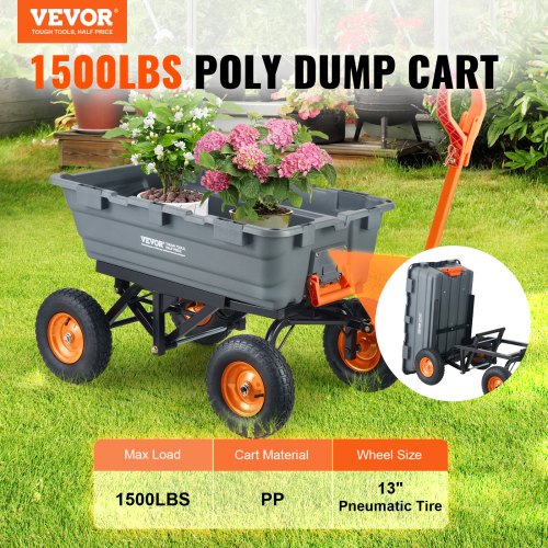 Garden Cart Durable Poly Dump Cart with Simple Assembly Steel Structure