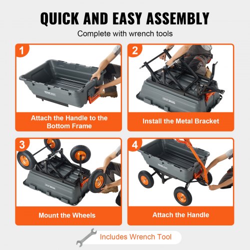 Garden Cart Durable Poly Dump Cart with Simple Assembly Steel Structure