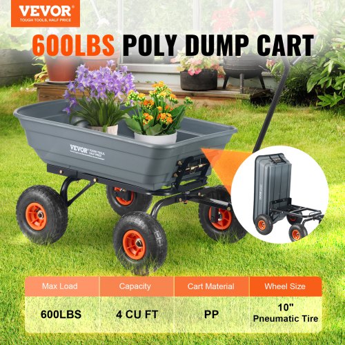 Garden Cart Durable Poly Dump Cart with Simple Assembly Steel Framework