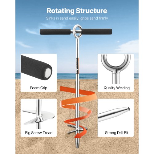 Sand Anchor 18 in Stainless Steel Beach Anchor Screw in Sand Boat Anchors