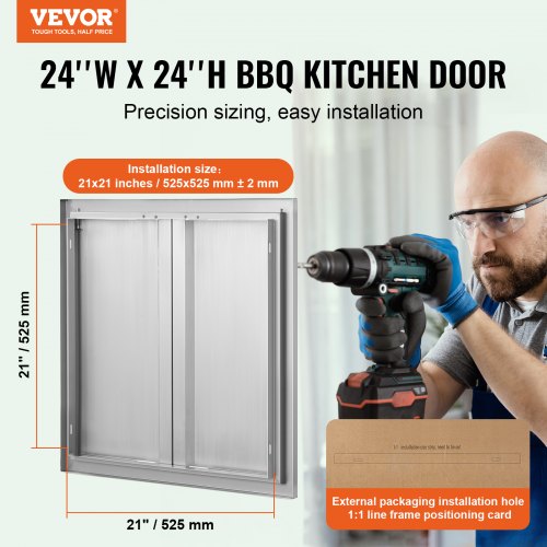 BBQ Access Door 24W x 24H Inch Double Outdoor Kitchen Door Stainless Steel