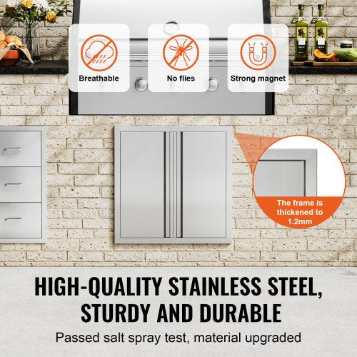 BBQ Access Door 24W x 24H Inch Double Outdoor Kitchen Door Stainless Steel