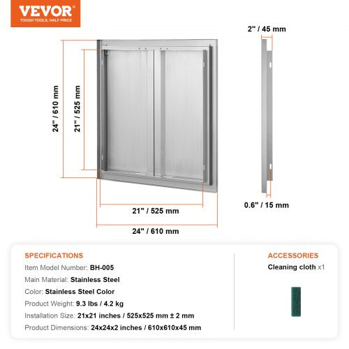BBQ Access Door 24W x 24H Inch Double Outdoor Kitchen Door Stainless Steel