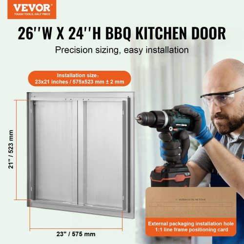 BBQ Access Door 26W x 24H Inch Double Outdoor Kitchen Door Stainless Steel