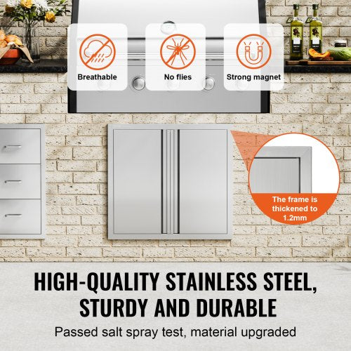 BBQ Access Door 26W x 24H Inch Double Outdoor Kitchen Door Stainless Steel