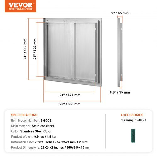 BBQ Access Door 26W x 24H Inch Double Outdoor Kitchen Door Stainless Steel