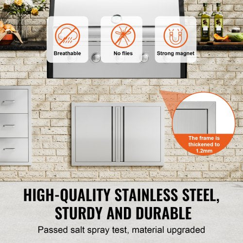 BBQ Access Door 28W x 19H Inch Double Outdoor Kitchen Door Stainless Steel