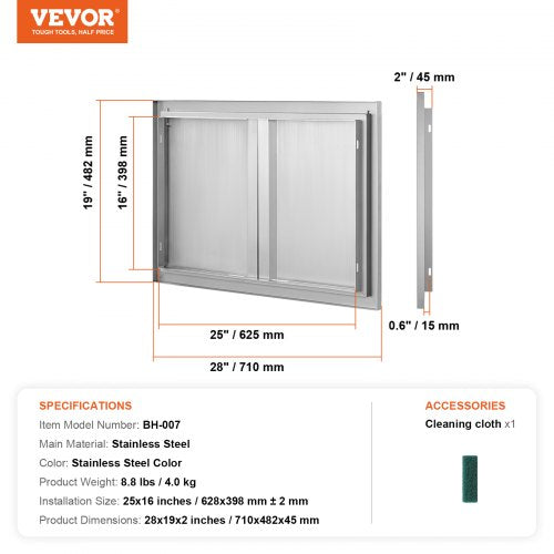 BBQ Access Door 28W x 19H Inch Double Outdoor Kitchen Door Stainless Steel